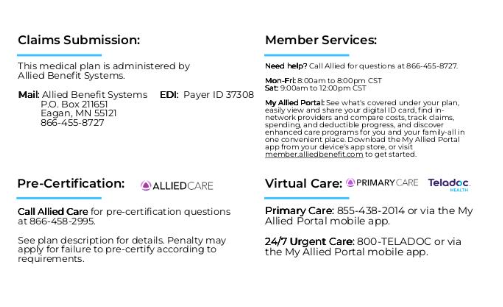 Example back of an Anthem card showing Allied Benefit Systems
